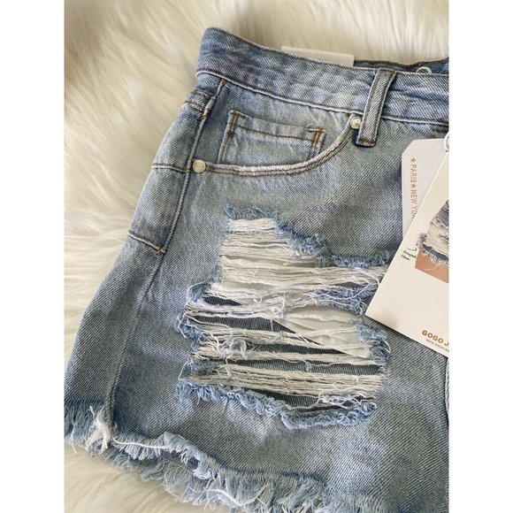 Gogo Jeans High Rise Distressed Destroyed Frayed Hem Shorts Sz 11/30‎ New w Tags - Picture 4 of 12